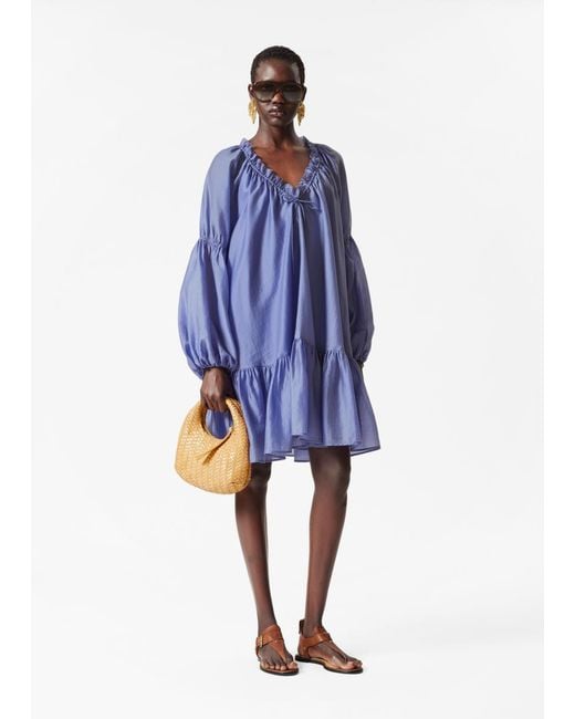 & Other Stories Blue Flounced Mini Dress