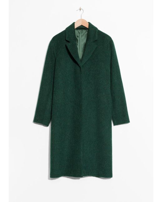 & Other Stories Green Wool Blend Long Coat