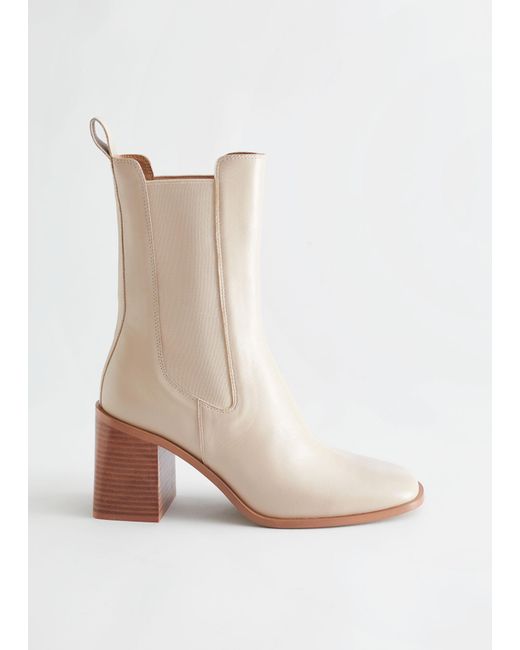 & Other Stories Natural Heeled Leather Chelsea Boots