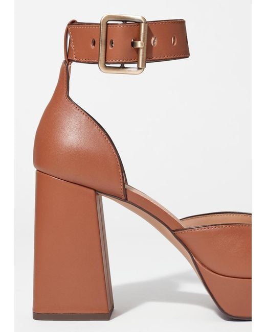 & Other Stories Pink Leather Platform Heeled Sandals