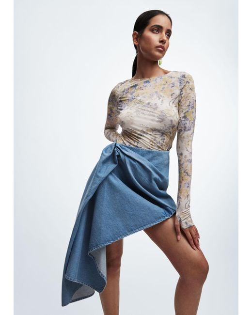 & Other Stories Blue Draped Asymmetric Denim Skirt