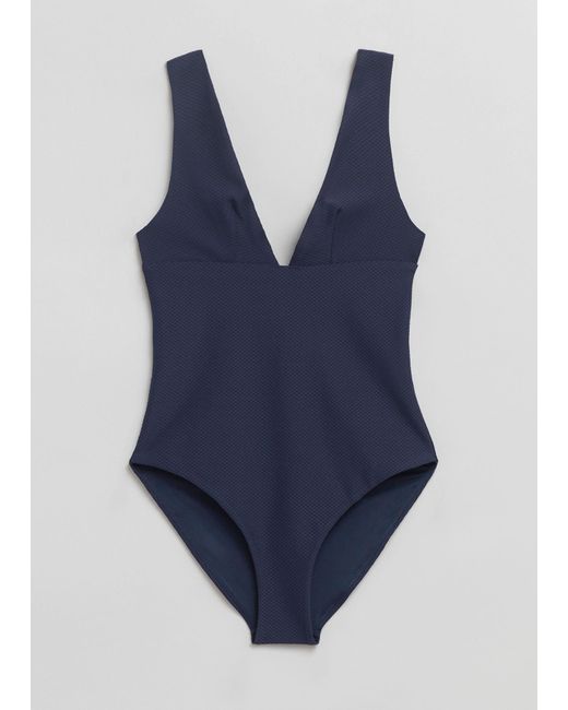 & Other Stories Blue Structured V-cut Swimsuit