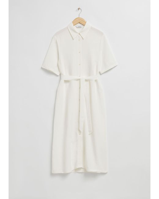 & Other Stories White Belted Shirt Midi Dress