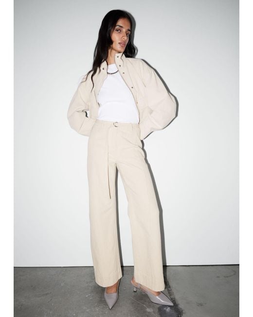 & Other Stories White Relaxed Belted Trousers