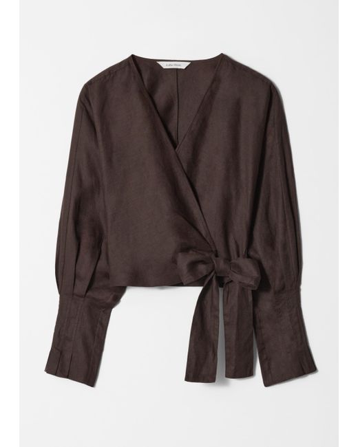 & Other Stories Brown Linen Wrap Blouse
