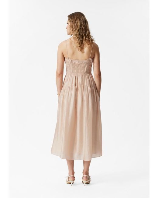 & Other Stories Natural Ruched Midi Dress