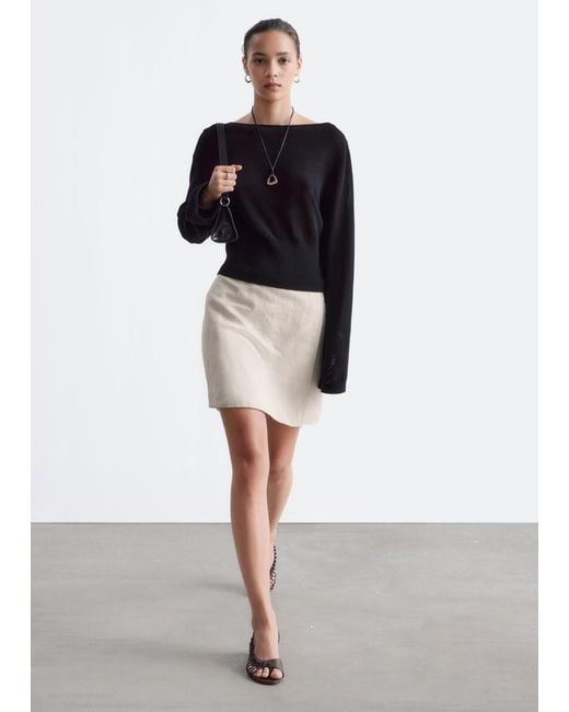 & Other Stories Blue Rolled Edge Boat-Neck Top