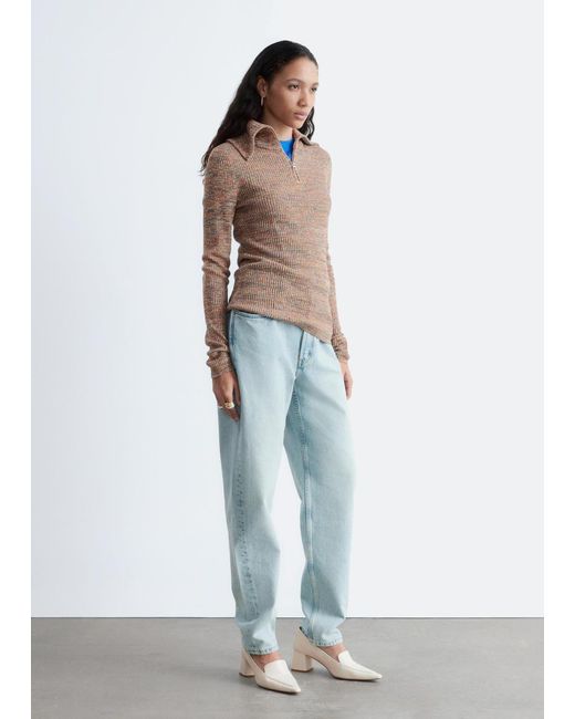& Other Stories Orange Melange Knit Half-Zip Top