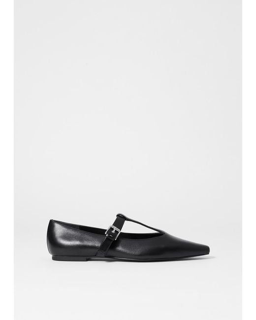 & Other Stories Blue T-Bar Leather Ballet Flats