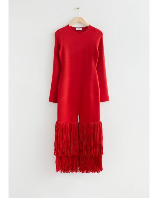 & Other Stories Red Fringed Maxi Dress