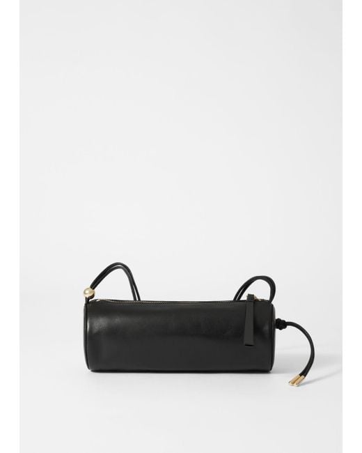& Other Stories Black Leather Barrel Bag