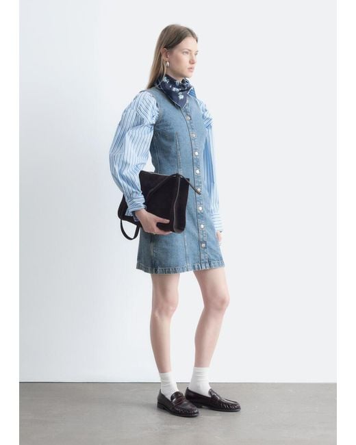 & Other Stories Blue Button-Front Denim Dress