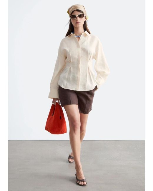 & Other Stories White Pleated-Waist Linen Shirt