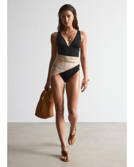 & Other Stories Black V-Neck Swimsuit