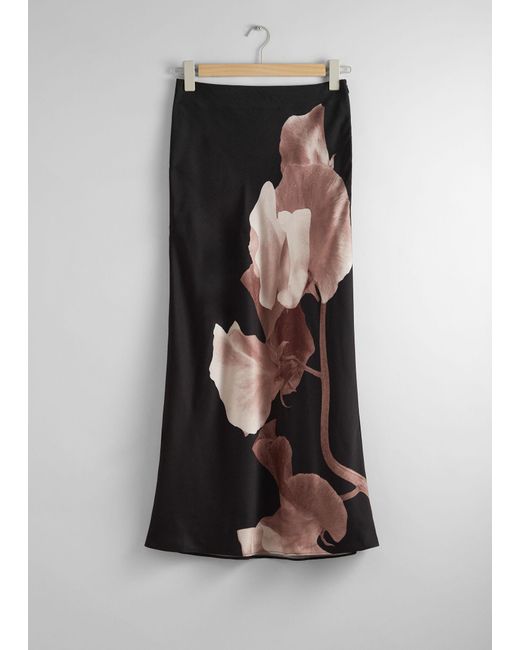 & Other Stories Black Floral Print Maxi Skirt
