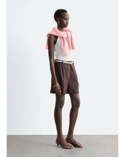 & Other Stories Brown Tailored Linen Shorts