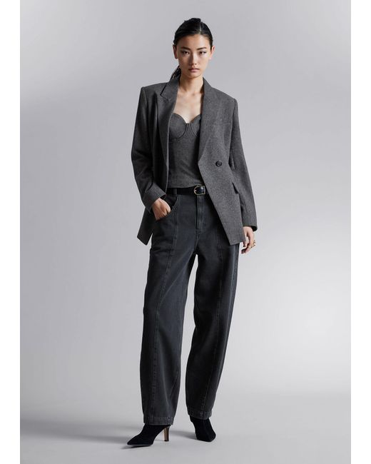 & Other Stories Gray Fitted Asymmetric Wool Blazer