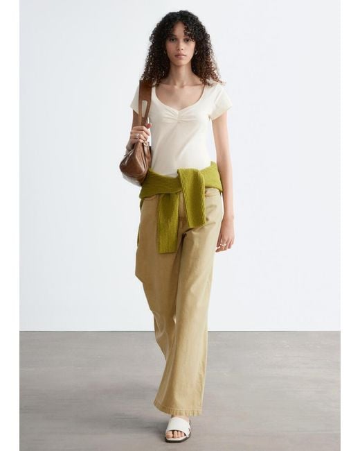 & Other Stories White Ruched Bust Jersey Top