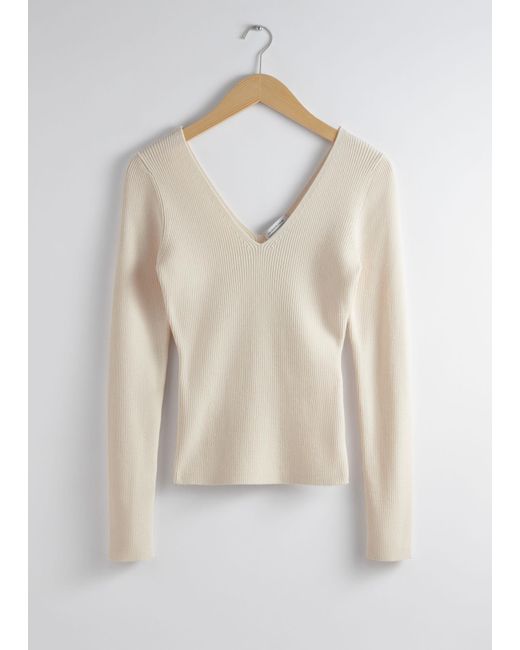 & Other Stories Natural Fitted Rib-knit Top