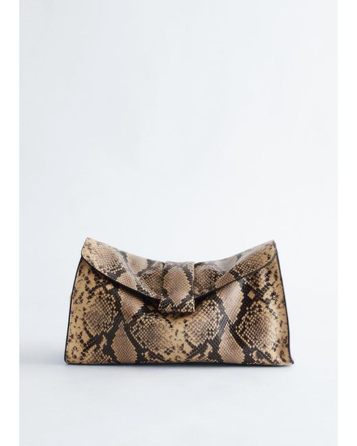 & Other Stories Black Snake Effect Leather Clutch