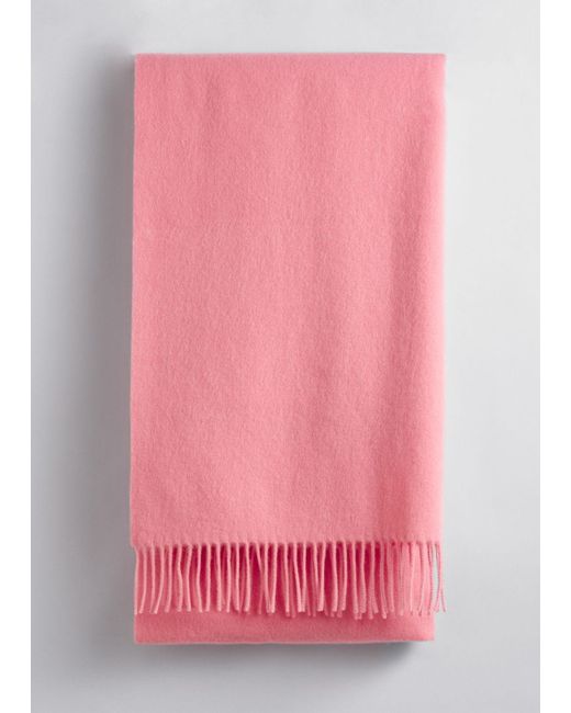 & Other Stories Pink Fringed Wool Blanket Scarf
