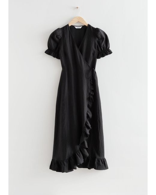 & Other Stories Ruffled Wrap Midi Dress in Black | Lyst