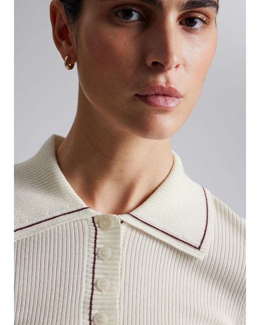 & Other Stories White Rib-knit Polo-collar Top