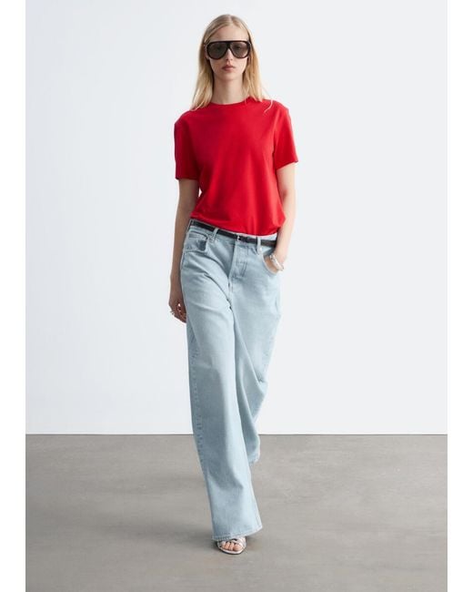 & Other Stories Red Cotton Crew-Neck T-Shirt