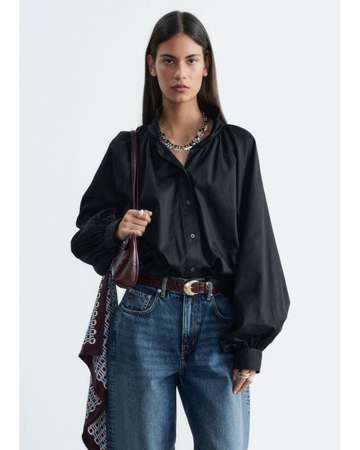 & Other Stories Blue Batwing Sleeve Cotton Blouse