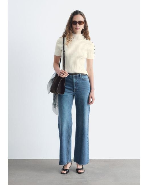 & Other Stories Blue Mock-Neck Ribbed Top