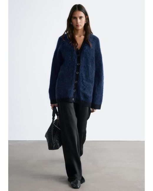 & Other Stories Blue Oversized Mohair-Blend Cardigan