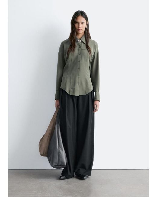 & Other Stories Gray Balloon-Sleeved Tapered Shirt