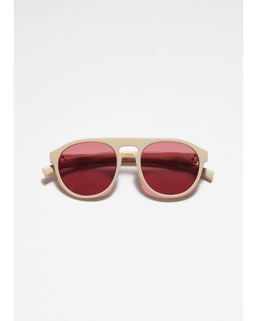 & Other Stories Red Rounded Aviator Sunglasses