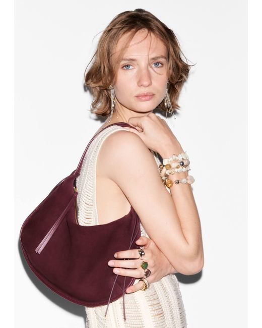 & Other Stories Purple Fringed Suede Shoulder Bag