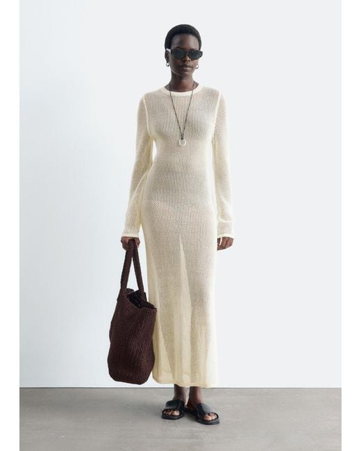 & Other Stories White Open-Knit Cotton Dress