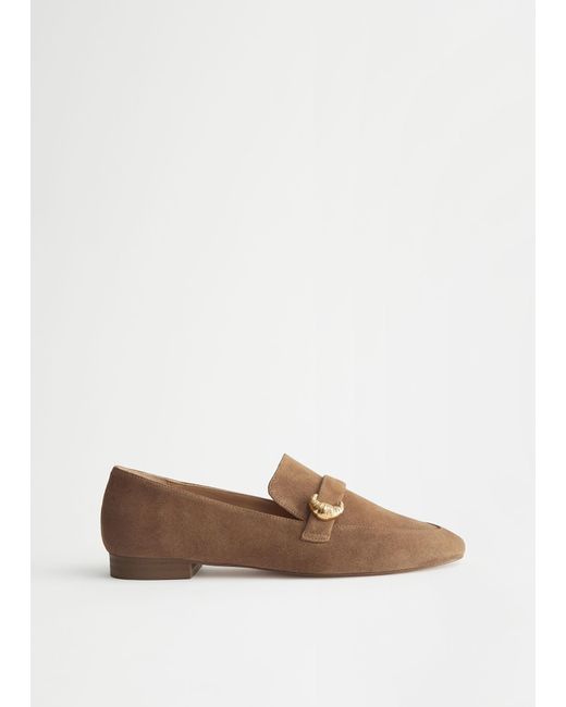 & Other Stories Brown Suede Croissant Pendant Loafers