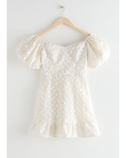 & Other Stories White Balloon Sleeve Lace Mini Dress