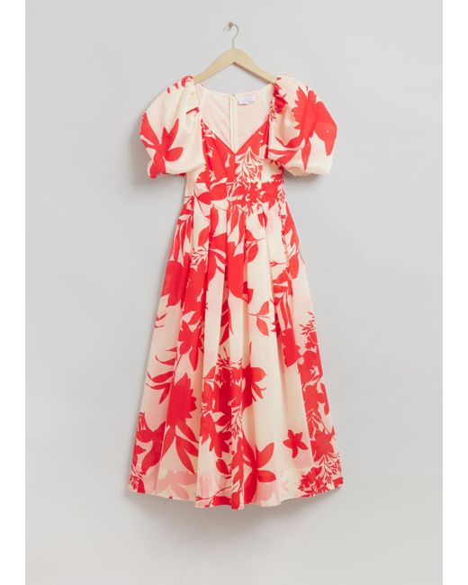 & Other Stories Voluminous Pleated Detail Maxi Dress in Red Lyst