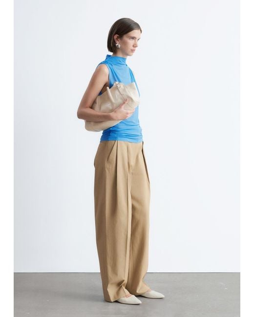 & Other Stories Blue Ruched Mock-Neck Top