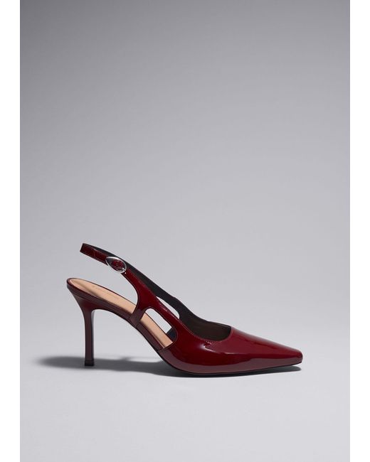 & Other Stories Red Leather Slingback Pumps