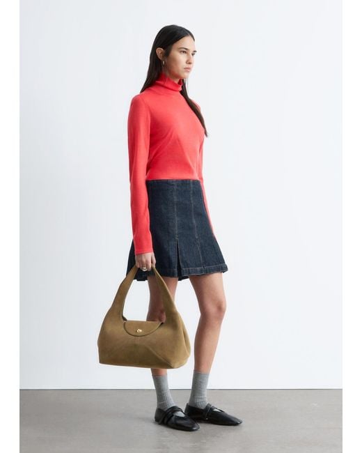 & Other Stories Red Merino Wool Polo Neck Top