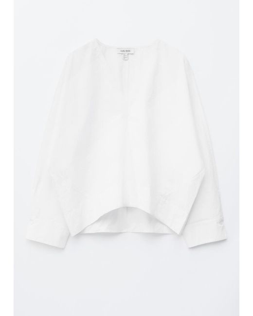 & Other Stories White Sculptural Cotton V-Neck Blouse