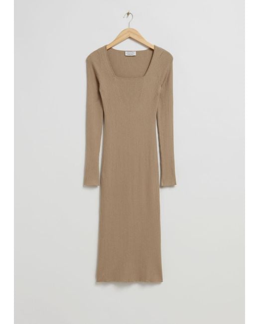 & Other Stories Natural Ribbed Slim Midi Dress