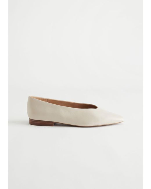 & Other Stories White Pointed Leather Ballerina Flats