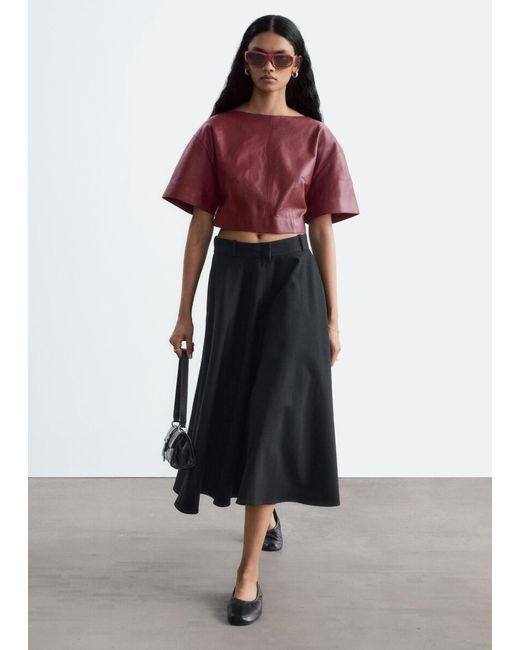& Other Stories Red Tie-Back Leather Top