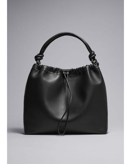 & Other Stories Black Knotted Leather Tote Bag