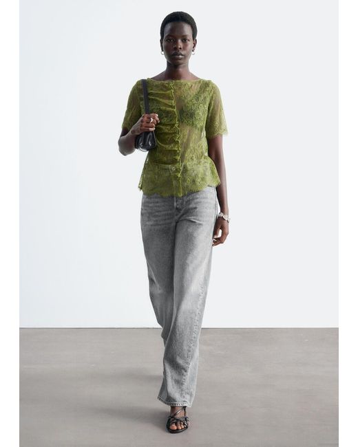 & Other Stories Green Lace Button-Front Top