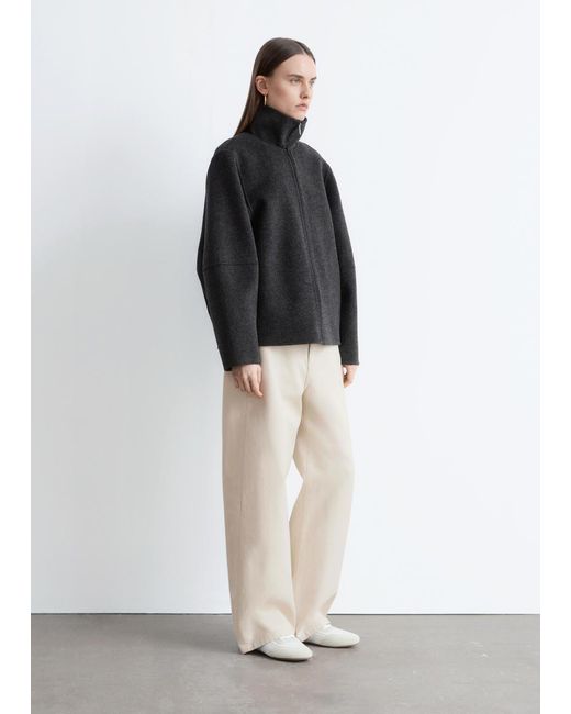 & Other Stories Black Zip-Up Wool Jacket