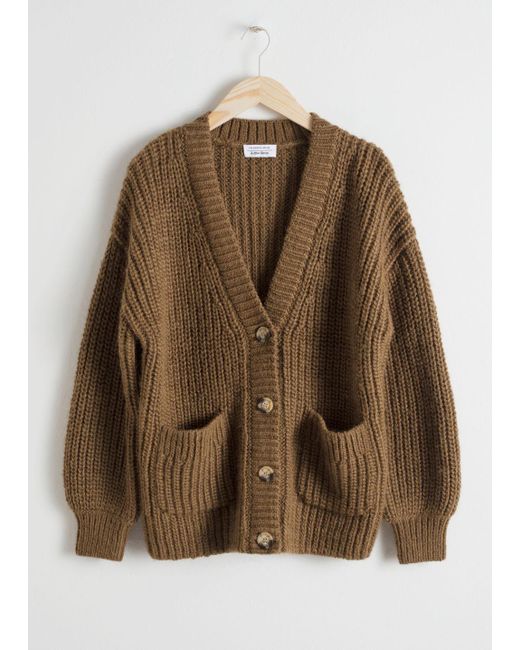 & Other Stories Green Oversized Rib Knit Cardigan