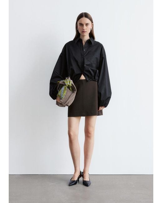 & Other Stories Black Cropped Drawstring Shirt